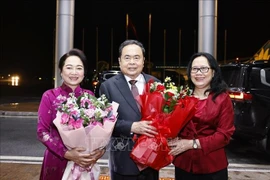 Ceremonia de despedida del presidente de la Asamblea Nacional, Tran Thanh Man, y su esposa en el Aeropuerto Internacional Noi Bai, Hanoi. (Foto: VNA)