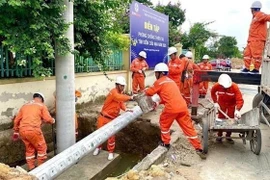 EVNHANOI realiza simulacros para garantizar la seguridad de la red eléctrica ante la compleja evolución de tormentas e inundaciones. (Foto: VNA)