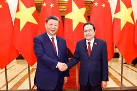 El presidente de la Asamblea Nacional de Vietnam, Tran Thanh Man, (derecha) y el secretario general del Partido Comunista de China y presidente de ese país, Xi Jinping. (Foto: VNA)
