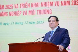 El primer ministro de Vietnam, Pham Minh Chinh habla en la conferencia. (Foto: VNA)