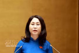 La ministra de Cultura, Deportes y Turismo, Lam Thi Phuong Thanh, presenta informe de explicación, revisión y ajuste del proyecto de Resolución de la Asamblea Nacional sobre el desarrollo de la cultura de Vietnam. (Foto: VNA)