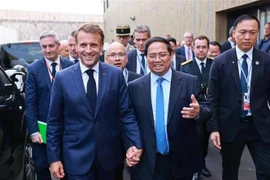 El primer ministro Pham Minh Chinh y el presidente francés, Emmanuel Macron. (Foto: VNA)