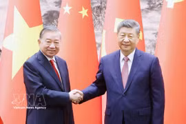 El secretario general del Partido Comunista y presidente de Vietnam, To Lam, y su homólogo chino, Xi Jinping. (Foto: VNA)