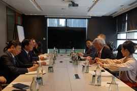 Durante el encuentro entre el presidente del Banco Asiático de Inversión en Infraestructura (AIIB), Jin Liqun, y el viceprimer ministro y canciller vietnamita, Bui Thanh Son. (Foto: VNA)