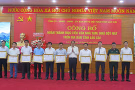 Entregan certificados de mérito a personas destadas en el programa de eliminación de viviendas precarias en Lao Cai, el 19 de junio. (Foto: VNA)