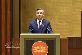 El ministro de Finanzas de Vietnam, Ngo Van Tuan, presenta ante la Asamblea Nacional el proyecto de ley que modifica el artículo 6 y el Anexo IV de la Ley de Inversiones, relativos a la lista de actividades económicas sujetas a condiciones de inversión. (Foto: VNA)