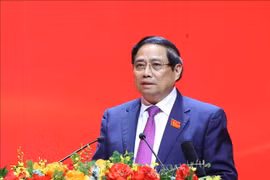 El miembro del Buró Político, secretario del Comité partidista del Gobierno y primer ministro Pham Minh Chinh, habla en la reunión. (Foto: VNA)