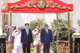 Ceremonia de bienvenida al presidente vietnamita Luong Cuong (izquierda) en Egipto. (Foto: VNA)