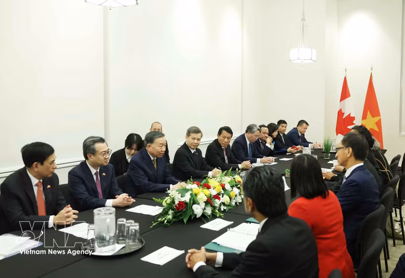 El secretario general del Partido Comunista de Vietnam y presidente de la República, To Lam, sostiene un encuentro con el Grupo Parlamentario de Amistad Canadá-Vietnam. Foto: VNA