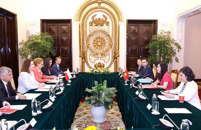 La viceministra de Relaciones Exteriores de Vietnam, Le Thi Thu Hang, y la subsecretaria de Estado del Ministerio de Asuntos Exteriores de Polonia, Anna Krystyna Radwan-Rohrenschef, copresidieron la consulta política a nivel de viceministros de Relaciones Exteriores de ambos países, el 30 de mayo de 2024. (Foto: VNA) viet-nam-ba-lan-2.jpg