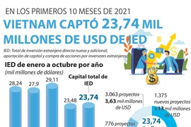 IED de Vietnam alcanza 23,74 mil millones de dólares de enero a octubre 