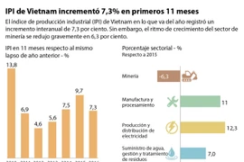 [Infografía] IPI de Vietnam incrementó 7,3% en primeros 11 meses
