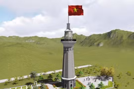 En construcción asta de bandera Lung Po en provincia norvietnamita