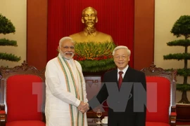 Máximo dirigente partidista de Vietnam recibe al premier indio
