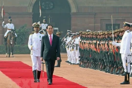 Efectúan en la India solemne acto de recibimiento al presidente de Vietnam