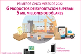 Seis productos de exportación de Vietnam superan cinco mil millones de dólares
