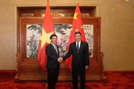 El ministro vietnamita de Industria y Comercio, Nguyen Hong Dien, y el viceprimer ministro chino He Lifeng. (Foto: VNA)