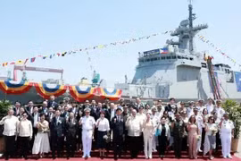 En el acto de lanzamiento de BRP Miguel Malvar. (Foto de cortesía de HHI)
