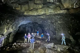 La delegación de expertos de la UNESCO estudia el sistema de cuevas en Dak Nong. (Foto: VNA)