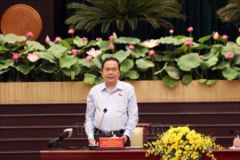 El presidente de la Asamblea Nacional de Vietnam, Tran Thanh Man, interviene en la cita. (Foto: VNA)