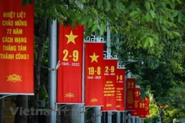 Calles de Hanoi adornadas con banderas nacionales y flores en saludo al Día Nacional
