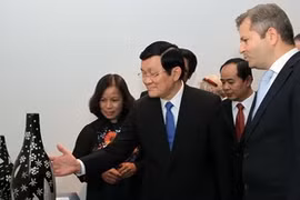 El presidente vietnamita Truong Tan Sang y el presidente del PSH, Mestehazy Atila (Fuente:VNA)