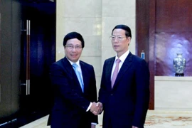 El viceprimer ministro vietnamita Pham Binh Minh y su homólogo chino Zhang Gaoli. (Fuente: VNA) 