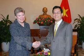 La secretaria adjunta de Estado estadounidense de Control de Armas y Seguridad Internacional, Rose Gottemoeller, en el encuentro con el vicecanciller vietnamita Ha Kim Ngoc (Fuente:VNA)