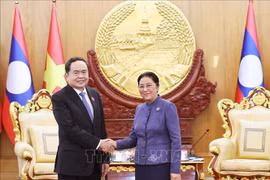 El presidente de la Asamblea Nacional de Vietnam, Tran Thanh Man, y Pany Yathotou, vicepresidenta y extitular de la Asamblea Nacional de Laos. (Fuente: VNA)