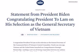 El presidente de EE.UU., Joe Biden, felicita al secretario general del Partido Comunista y presidente de Vietnam, To Lam, en el sitio web de la Casa Blanca.