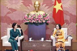 La vicepresidenta de la Asamblea Nacional (AN), Nguyen Thi Thanh, y la ministra de Pequeñas y Medianas Empresas y Start-Ups de Corea del Sur, Oh Young Joo. (Fuente: VNA)