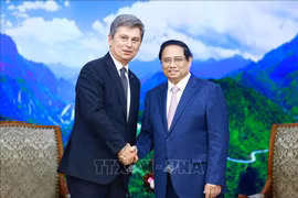 El primer ministro de Vietnam, Pham Minh Chinh, recibe al presidente de la Federación Internacional de Asociaciones de Transitarios (FIATA), Turgut Erkeskin. (Fuente: VNA)