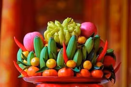 Bandeja de cinco frutas en el Año Nuevo Lunar