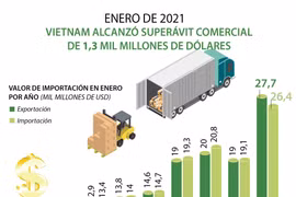 Vietnam alcanzó superávit comercial de 1,3 mil millones de dólares en enero