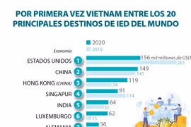 Por primer vez Vietnam entre los 20 principales destinos de IED
