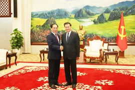 El viceprimer ministro y canciller de Vietnam, Bui Thanh Son (izquierda), y el secretario general del Partido Popular Revolucionario y presidente de Laos, Thongloun Sisoulith. (Fuente: VNA)