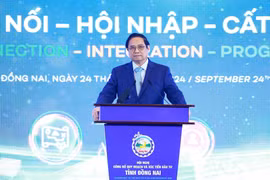 El primer ministro vietnamita, Pham Minh Chinh, habla en el evento. (Fuente:VNA)