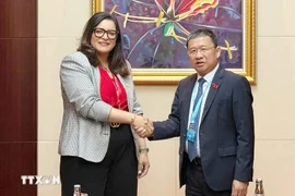 Vu Hai Ha, jefe de la Comisión de Relaciones Exteriores de la Asamblea Nacional de Vietnam, y Salma Benaziz, presidenta de la Comisión de Asuntos Exteriores, Defensa Nacional, Asuntos Islámicos y Marroquíes Residentes en el Extranjero de la Cámara de Representantes. (Fuente:VNA)