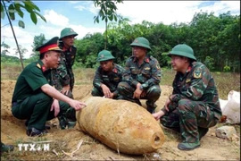 La bomba de guerra de 350 kg descubierta en Quang Binh (Foto: VNA)