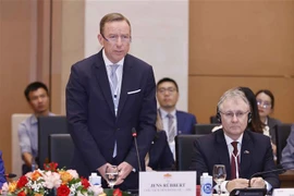 El presidente del Consejo de Negocios Unión Europea (UE) - ASEAN, Jens Rübbert, habla en la reunión (Fuente: VNA)