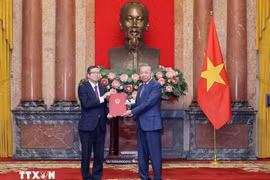 El secretario general y presidente To Lam entrega decisión de nombramiento para el embajador Pham Thanh Binh (Fuente: VNA) 