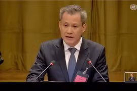 El director general del Departamento de Derecho Internacional y Tratados del Ministerio de Asuntos Exteriores, Nguyen Dang Thang, pronuncia un discurso en la sesión. (Foto: VNA)