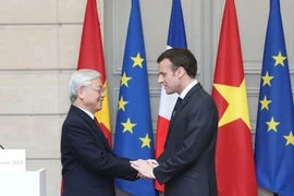 El secretario general del PCV, Nguyen Phu Trong, y el presidente francés, Emmanuel Macron, se reúnen en la visita oficial a Francia en 2018 (Fuente: VNA) 