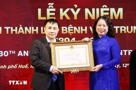 La vicepresidenta de Vietnam, Vo Thi Anh Xuan, concede Orden de Trabajo de primera categoría al director del Hospital Central de Hue, Pham Nhu Hiep. (Fuente: VNA)