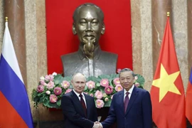 El presidente vietnamita, To Lam, y su homólogo ruso, Vladimir Putin, en un encuentro en Hanoi, el 20 de junio de 2024. (Fuente: VNA)
