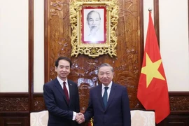El secretario general del Partido Comunista y presidente de Vietnam, To Lam, recibe en Hanoi al nombrado embajador chino, He Wei. (Fuente: VNA)