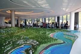 Fotos: Los visitantes aprenden sobre el plano de un área en la ciudad de Quy Nhon. (Foto: VietnamPlus).