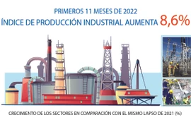 Índice de Producción Industrial de Vietnam aumenta 9,3 por ciento en los primeros 11 meses 