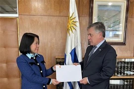 La recién nombrada embajadora de Vietnam en Argentina concurrente en Uruguay, Ngo Minh Nguyet, se reúne con el canciller uruguayo, Omar Paganini. (Foto: VNA)