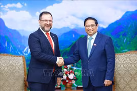 El primer ministro de Vietnam, Pham Minh Chinh (derecha), recibe al ministro del Poder Popular para Relaciones Exteriores de Venezuela, Yván Gil Pinto. (Foto: VNA)